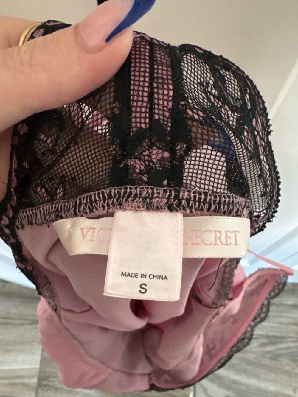 VS Pink Slip Dress with Black Lace Bodice - Picture 2 of 4